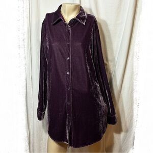 Soft Surroundings small long sleeve button down velvet top plum purple